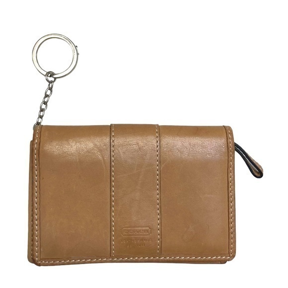 Coach vintage tan leather key ring card holder mini wallet keyring - Picture 1 of 9